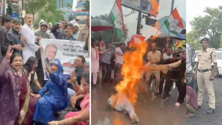 Raipur Election Protest: निर्वाचन कार्यालय घेरने पहुंचे कांग्रेसी, बैरिकेड तोड़कर आगे बढ़े; पुलिस से हुई झूमाझटकी